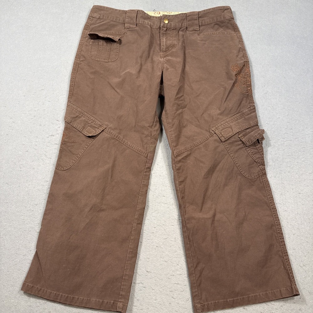 Kuhl DRY  Women L BROWN  Kendra Capri Hiking Camping PANTS Embroidered Floral